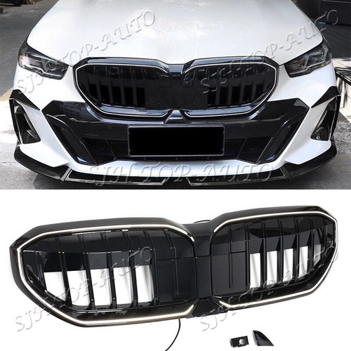 For 2024+ BMW 5 Series Single line Front Bumper Grille W/LED Lamp Gloss Black