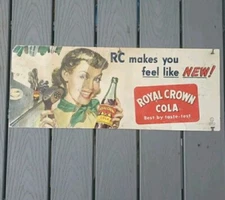 Vtg RC COLA 1936 Cardboard Bus Sign 1930's Girl Golf SODA Advertisement RARE 27"