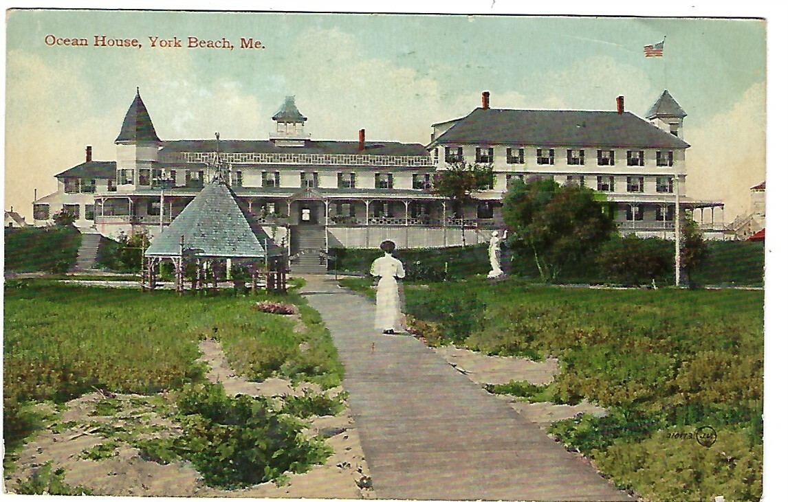 Early 1900's Ocean House York Beach Maine Woman on Boardwalk Grand