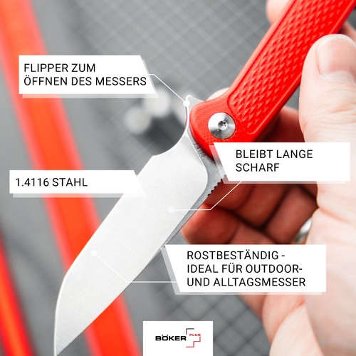 Böker Plus Fire Ant Red Taschenmesser 4116 Klinge Pinzette Rot EDC - 01BP0008 - Bild 3 von 15