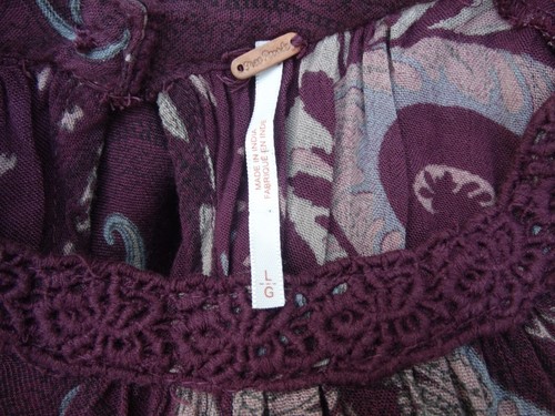 Free People "Sweet Thing" Paisley Tunic Mini Dress LARGE, Plum/Wine, Lace front - Picture 5 of 9