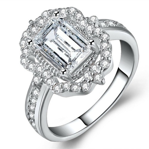 Alloy Diamond Ring Gold Silver Wedding Princess Engagement Ring Size 6-10 - Picture 5 of 11