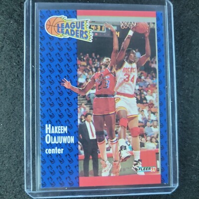 Ultra Rare 1991 League Leaders Hakeem Olajuwon Houston Rockets Basketball  Card
