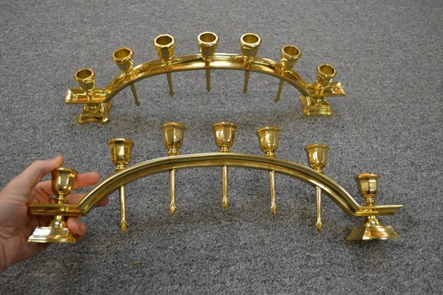 + Pair of 7 Light Candelabra Candlesticks + All Polished Brass + Chalice co. + - Picture 1 of 6