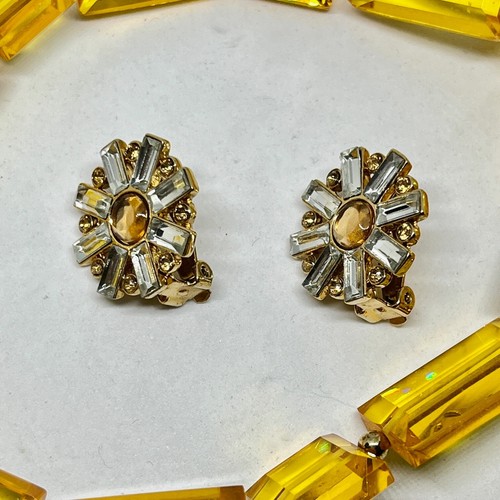 Kate Spade Riviera Chunky Plastic Faceted Yellow Link Sun Necklace Earrings Set - Picture 5 of 9