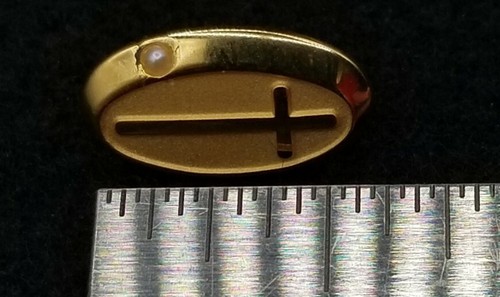 Oval Cross 1/10 10K Gold Filled Lapel Pin Tie Tack w/Inset Pearl Christian - Picture 7 of 7