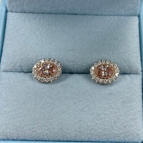 Oval Brilliant Cut 1.25 TCW Lab Grown Pink Diamond Stud Earrings 14k White Gold - Picture 15 of 20