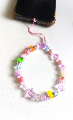 Bracelet à breloques téléphone étoile multicolore perlé Y2K esthétique - Photo 2 sur 2