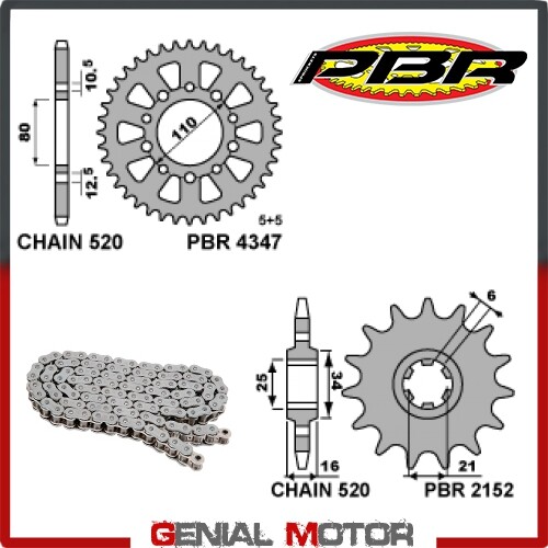 EK1972G Chain Kit Crown Sprocket 14 / 39 / 520 PBR KYMCO VENOX 2005 > 2008 - Picture 1 of 2