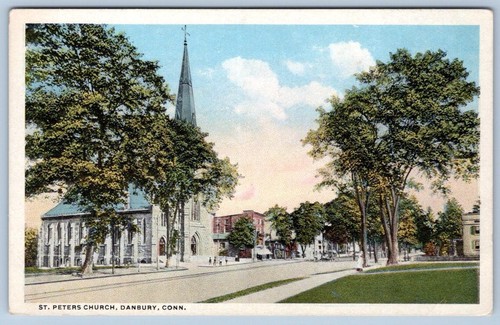 1920's ST PETERS CHURCH DANBURY CONNECTICUT CT ANTIQUE POSTCARD DANZINGER BERMAN - Picture 1 of 2