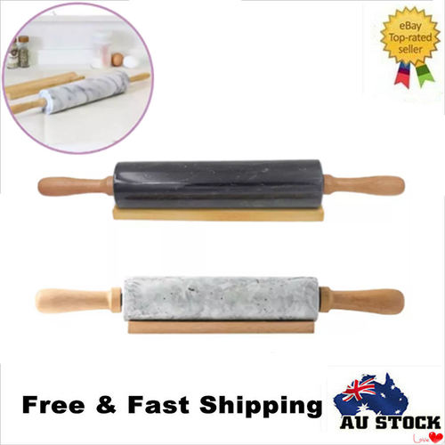 Solid Marble Rolling Pin Set with Handles Wooden Base Non-Stick Baking Tool 46cm - Picture 11 of 18