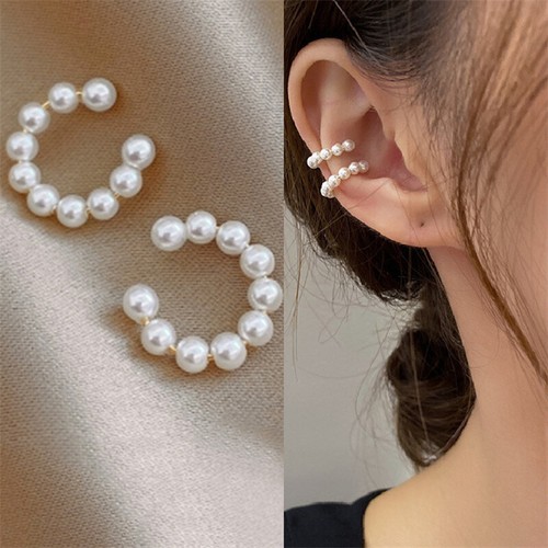 Pearl Ear Cuff Clip Earrings Non-Piercing Bone C-shaped Minimalist Earrings - Picture 3 of 5