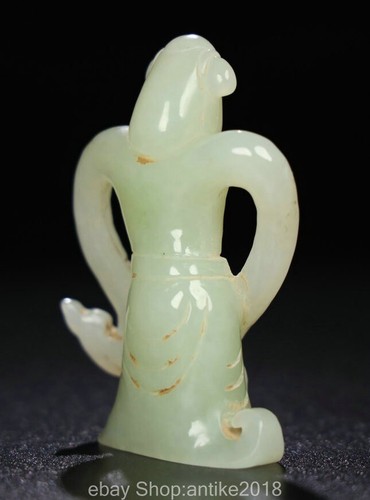 2.6" Old Chinese Natural Hetian White Jade Carving Dance People Statue - Picture 8 of 9