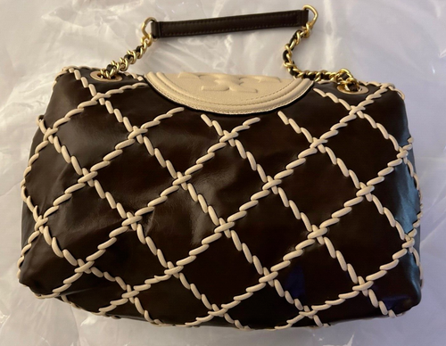 Bolso de Hombro Grande Convertible Tory Burch Fleming Pop Edredón Borgoña Crema - Imagen 4 de 9