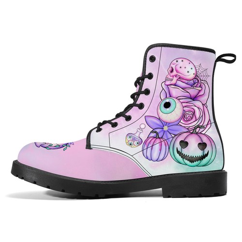 Pastel Goth Winter Gothic Boots Halloween Women Flat Shoe 3 4 5 6 7 8 Moon Purpl - Picture 9 of 12