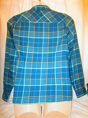 MARMOT blue green plaid LS Flannel Bridget shirt Women L $60 - Picture 3 of 6