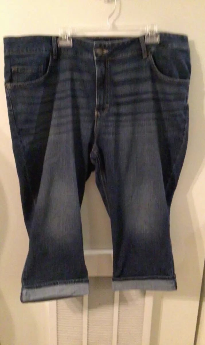 Lee Women's Plus Size Blue Denim Stretch Capris Sz 24 Cuffed All