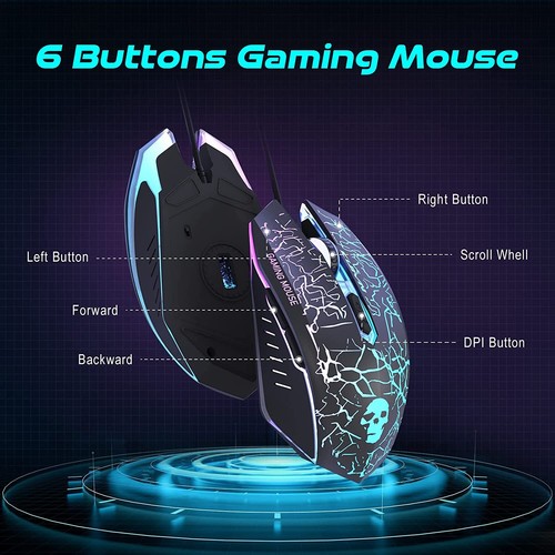 Wired Gaming Combo Keyboard Mouse Speakers Headset Mat Set Rainbow Backlit USB - Picture 18 of 24