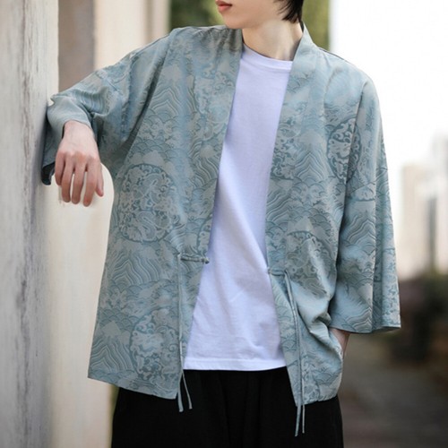 Men Kimono Jacket Coat Cardigan Japanese Yukata Chinese Dragon Retro Ice Silk - Bild 19 von 19