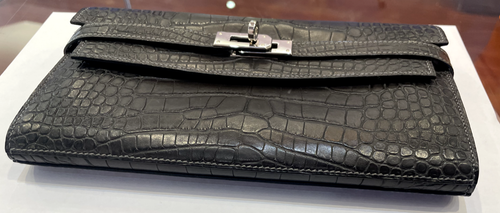 HERMES Kelly Alligator Crocodile Long Wallet Matte Dark Gray With Box - Picture 5 of 13