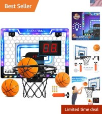 Shatterproof Indoor Basketball Hoop with Colorful Lights  Digital Scoring