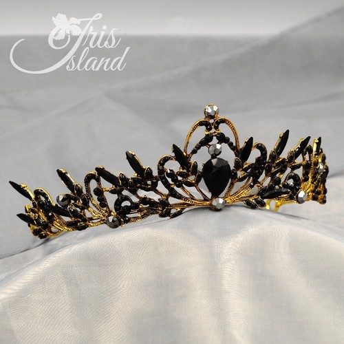 Diadema de mujer vintage de cristal negro tiaras coronas princesa boda fiesta 30049 - Imagen 1 de 5