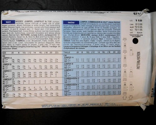 Butterick 6713 Jumper Adult Womens 6-10 Vintage 1993 Pattern New Uncut - Picture 2 of 3