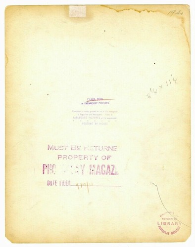 Clara Bow 1930 Gene Richee 11x14 Original Portrait Photo Double Wieght Jazz Age - Picture 2 of 2