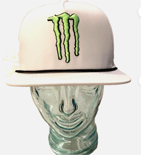 M White Flat Brim Cap w/ Black Rope. Racing/MotoGP/BMX/Supercross/MMA/Skiing. - Picture 2 of 9