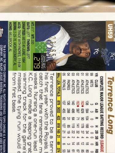2005 TOPPS CHROME Terrence Long #UH59 RED XFRACTOR #23/65 ROYALS - Picture 3 of 3