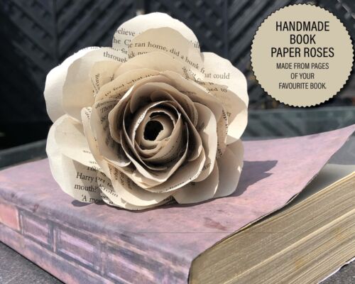 Book Page Paper Flower Roses - Handmade 1st Wedding Anniversary favour gift 085 - Picture 1 of 7