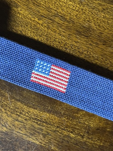 Smathers Branson Oakmont Needlepoint Belt Flag Squirrel Leather OCC 2003 2021 42 - Picture 13 of 18