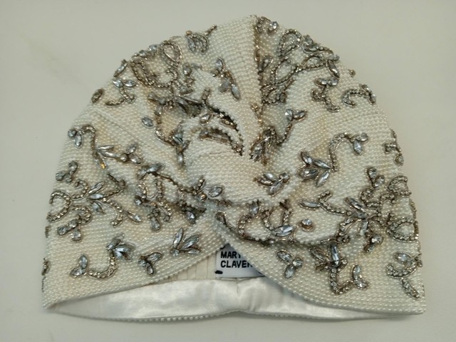 MARY JANE CLAVEROL Ladies Beige Beaded Adore Turban One Size MARY JANE CLAVEROL Ladies Beige Beaded Adore Turban One Size