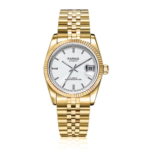 Orologio da polso 36 mm Parnis Miyota 21 Jewels automatico cristallo zaffiro oro - Foto 9 di 11