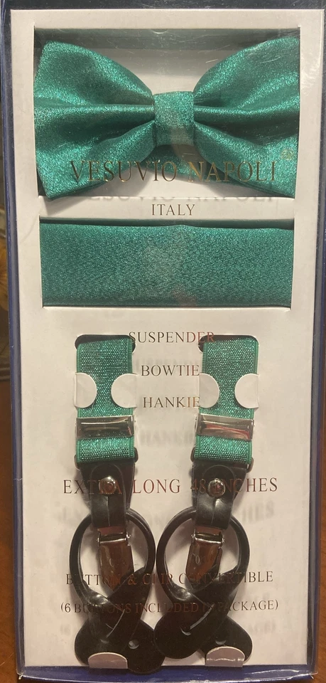 Nuevo Pañuelo Pañuelo con Tirantes Vesuvio Napoli Espalda Y Para Hombre Verde Brillo Metálico Foto 2 de 3