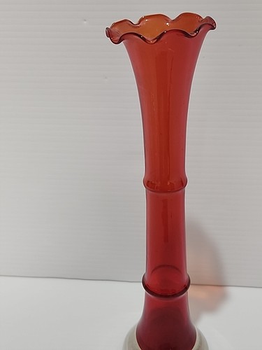 Vintage Ruby Red Glass Bamboo Vase 25cm (A2) - Picture 3 of 6