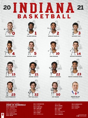 Indiana University Hoosiers 2020-21 Men's Basketball Poster Schedule - New | eBay