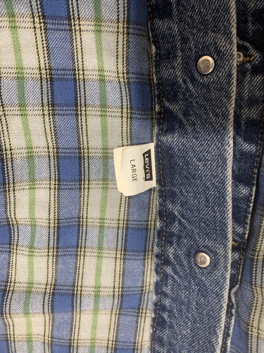 Giacca camionista jeans vintage Levi’s grande denim blu USA foderata a quadri - Foto 6 di 6
