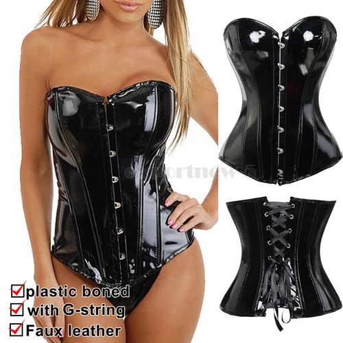 Black Steampunk Gothic Waist Trainer Boned Corset Bustier Overbust Basques Tops - Bild 18 von 55