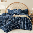 Navy Blue Full Comforter Set, Elegant Floral Print Bed in a Bag 7 Pieces, Ultra