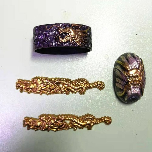 Set Copper Accessory Dragon Tsuba Kashira Fuchi Menuki For Japanese Katana Sword - Picture 3 of 9