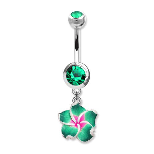 1- 14 Gauge 3/8 Inch Steel Barbell Navel Ring Boho Hawaiian Plumeria Flower B617 - Picture 3 of 5