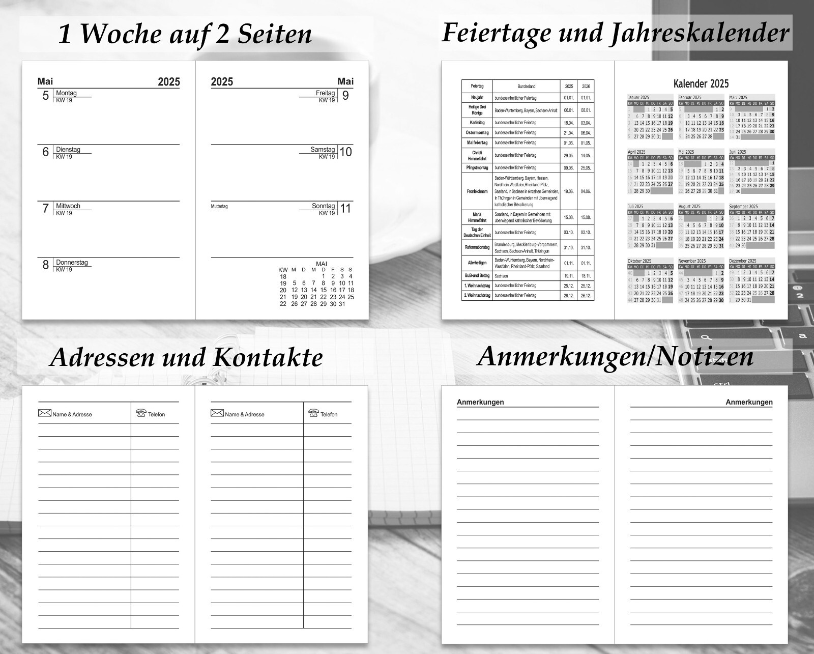 Taschenkalender 2025 mit Stift A7 Notiz Terminplaner Kalender Timer Buchkalender