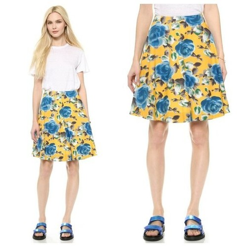 Marc by Marc Jacobs Yellow Jerrie Rose Poplin Slkater Flare Mini Skirt 2
