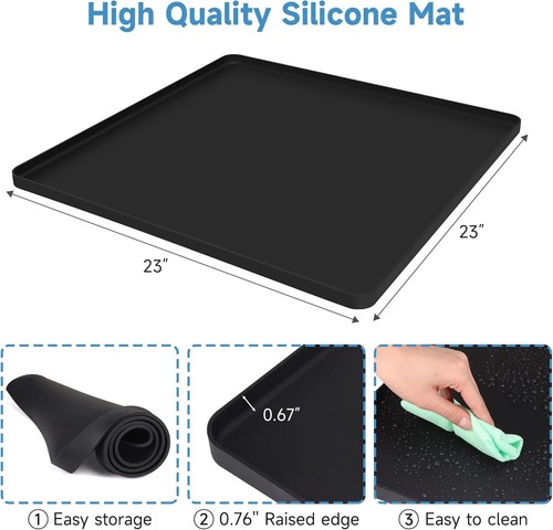 Mini Fridge Silicone Mat with Raised Edges, 24''x24''x0.5'', Prevent Black - Picture 2 of 6