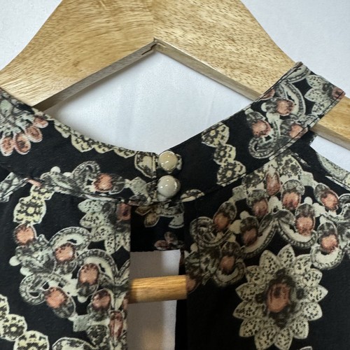 Black Multi Color Short Romper, Cut Outs, Earth Tone Brocade Print Pattern, M - Picture 4 of 5