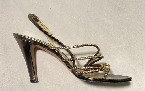 Givenchy Jeweled Bronze Sandal Heels Ankle Strap Buckle Women Shoes 6.5M Italy - Picture 3 of 24
