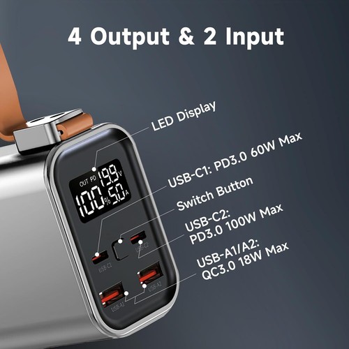 24000mAh 4-Port Portable Charger Bank with Digital Display, LED Fast Charging - Picture 4 of 9