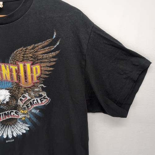 Y2K Kerusso Jesus Mount Up Christian T Shirt Tag Cut Fits Sz L Eagle Wings Cross - Picture 5 of 12