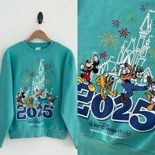Disney Parks Women's XS Blue 2025 Cinderella Castle Mickey Goofy Sweatshirt Top